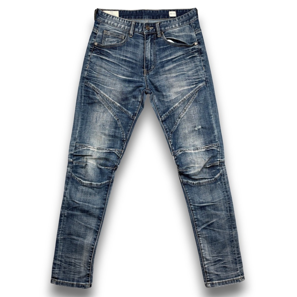 Smoke Rise Jeans Mens 30‎ Blue Moto Biker Distressed Slim Tapered Denim